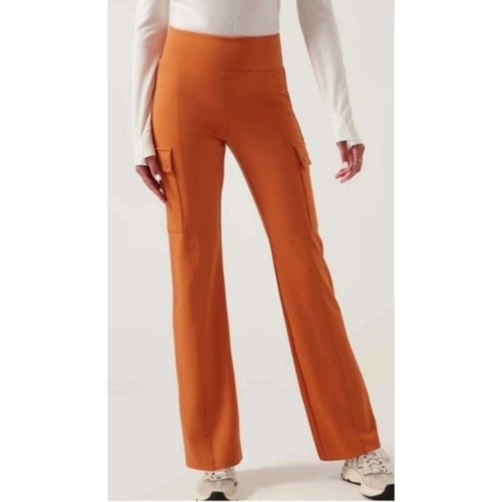 Athleta Delancey Straight Cargo Pants Orange Small Nylon/Spandex